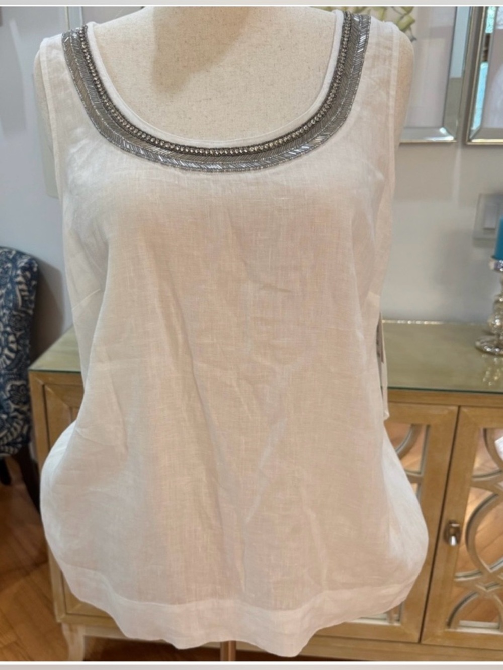 Women’s 100% Linen Embellished Tank Top